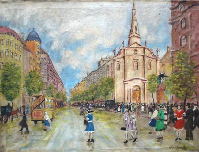 Antal Berkes Street Scene oil painting picture